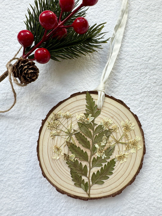 Pressed Flower Ornament on Wood Slice