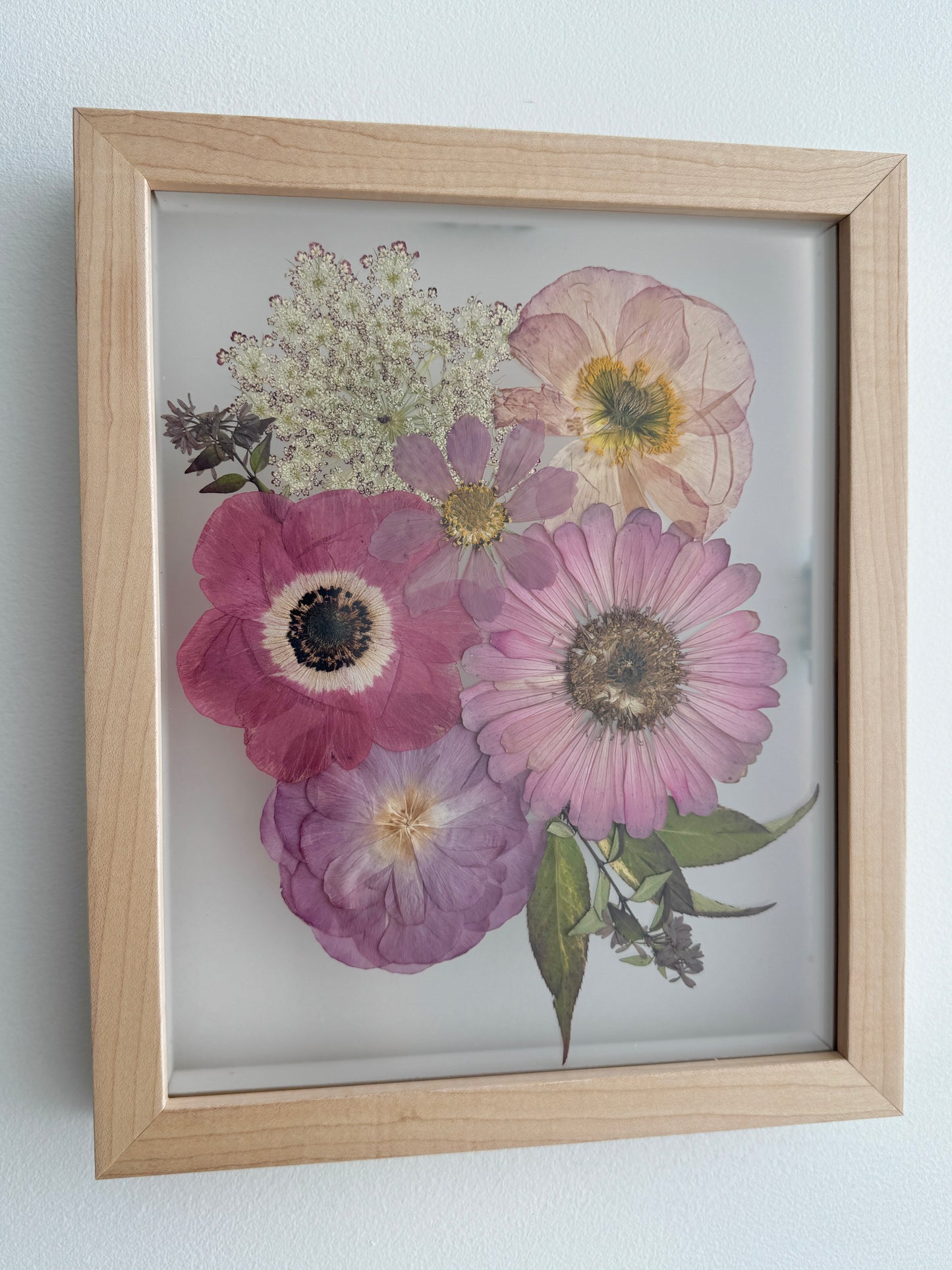 Framed Pressed Floral Arrangement, 8x10 Natural Wood Frame, Local Flowers