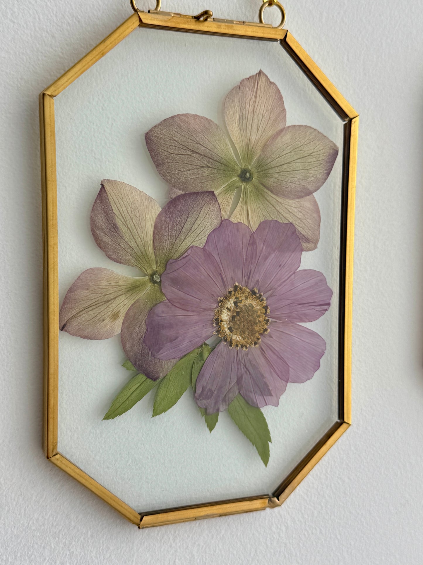 Pressed Hellebore Floral Art in 4x6 Golden Brass Frame