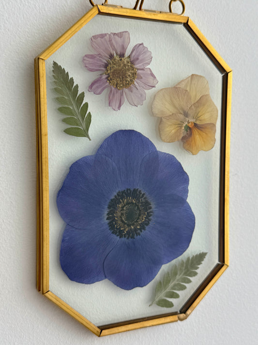 Pressed Floral Art Arrangement in 4x6 Golden Brass Frame